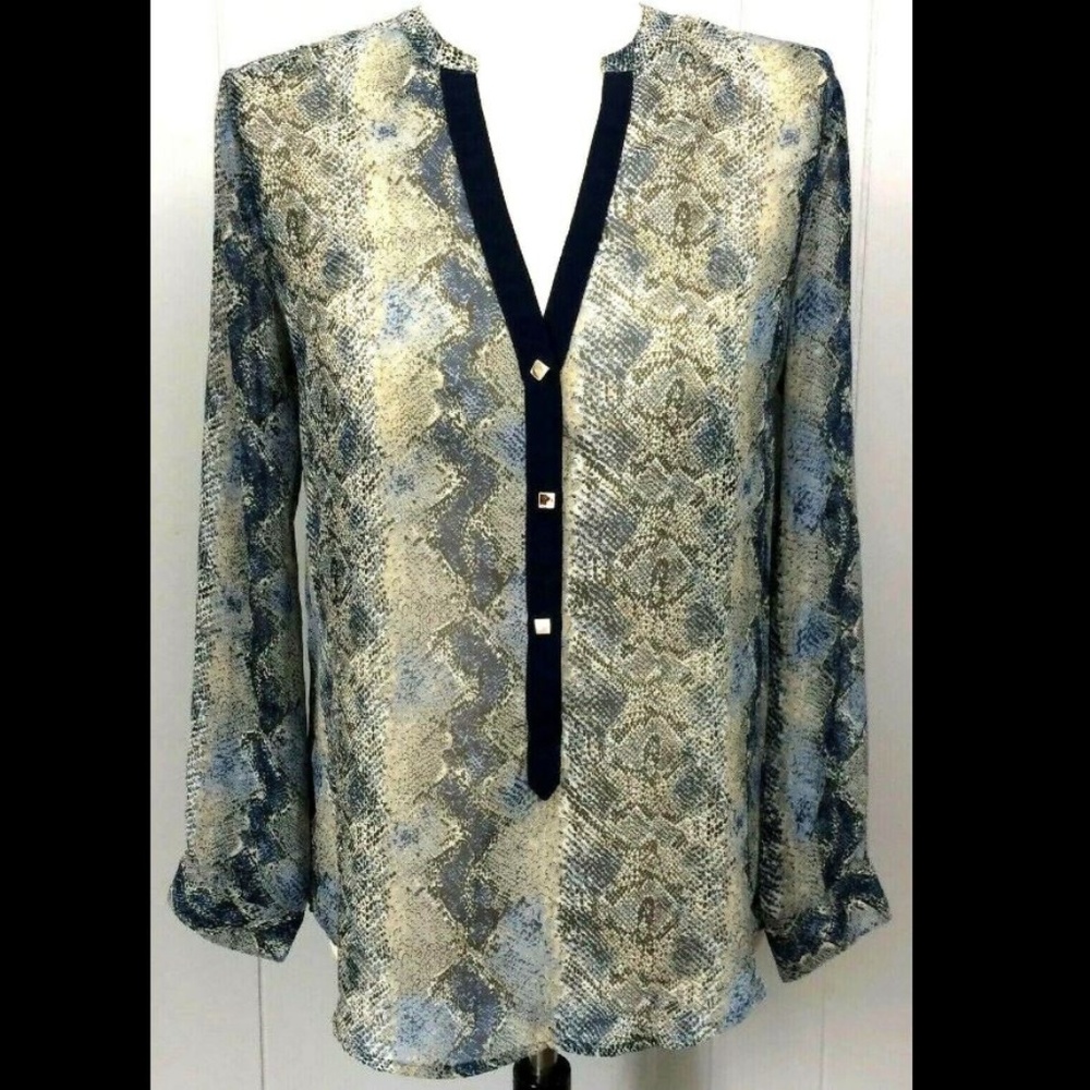 Semi Sheer Animal Print Blouse Tunic Boho Top S